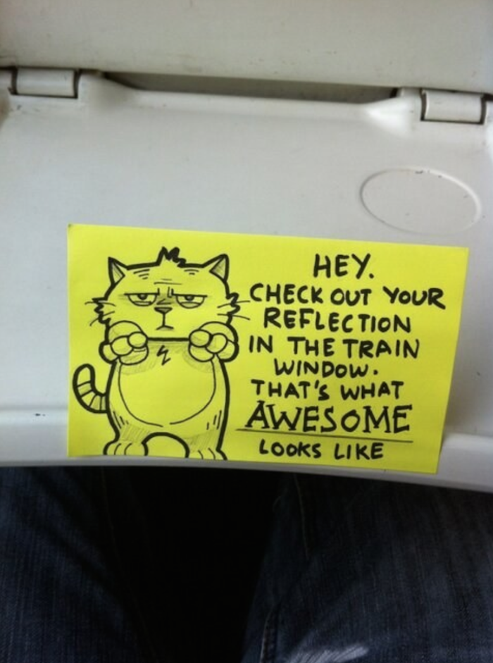 Hilarious Post-it Notes Left on the Train for Motivation and Cheer
