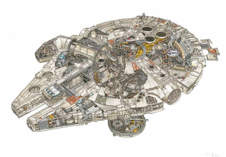 Intricate Illustrations Of Star Wars Spacecraft Cutouts Reveal Their Inner Mechanics