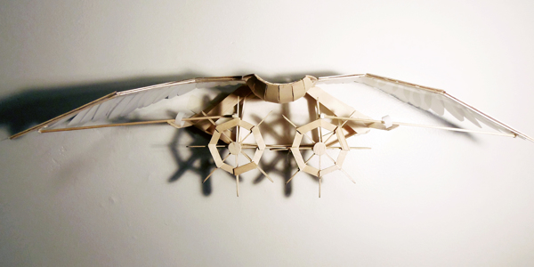 Kinetic Sculpture Replicates A Bird Flapping Its Wings Using Popsicle Sticks