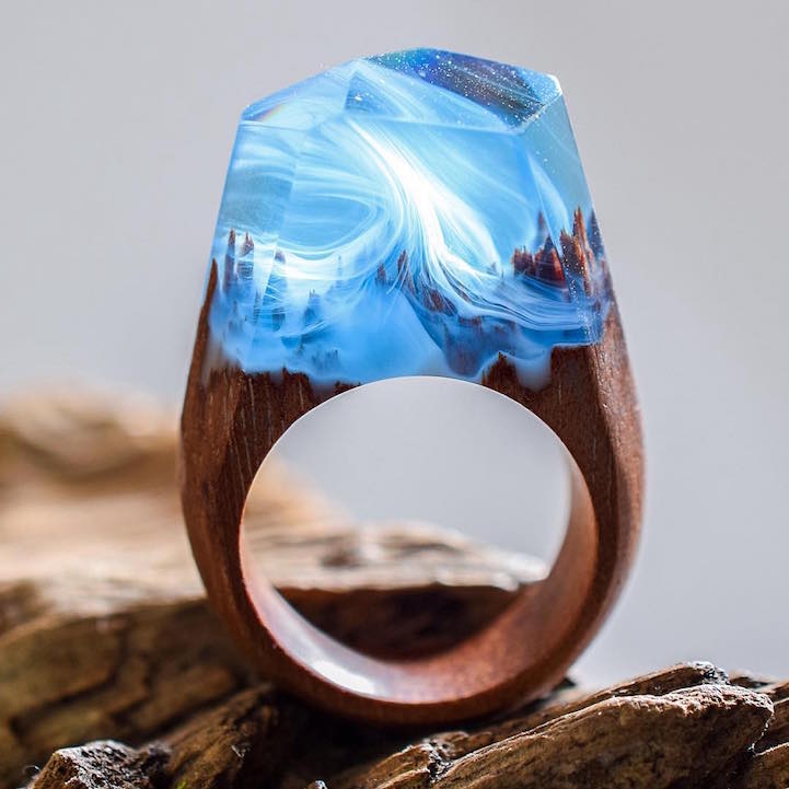Resin Wood Ring Secret World Inside The Ring Wooden Rings for Women
