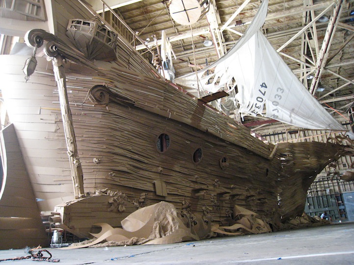 Life-Sized Pirate Ship Built Completely Out of Cardboard