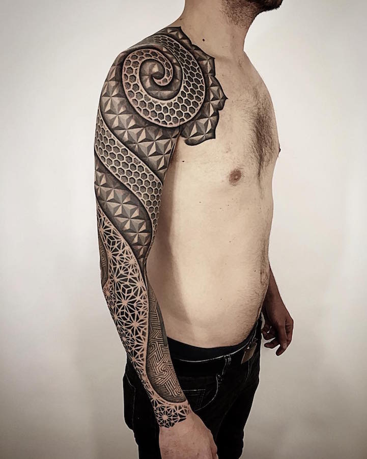 Geometric Sleeve Tattoos Visually Crystalize Across the Body
