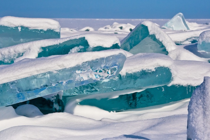 Shards of Turquoise Ice Jut Out of the World's Largest Lake