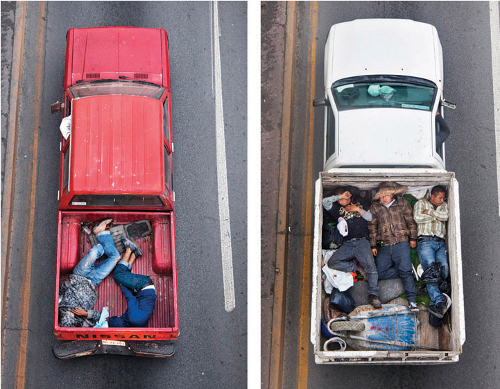 Overhead Shots of Car Poolers in Mexico
