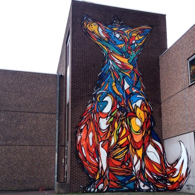 Stunning Animal Street Art Made with Geometric Lines by Dzia