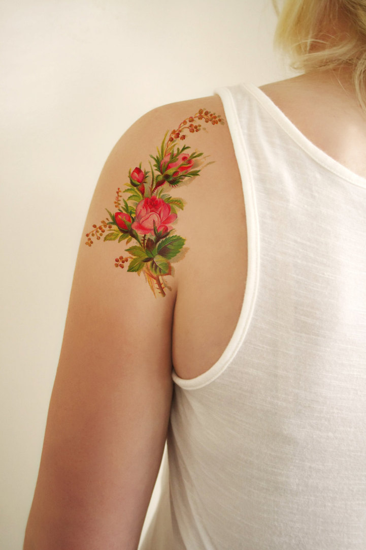 Large Peony Flower Temporary Tattoo Vintage Rose Sleeve Tattoo Arm Hand  Shoulder | eBay