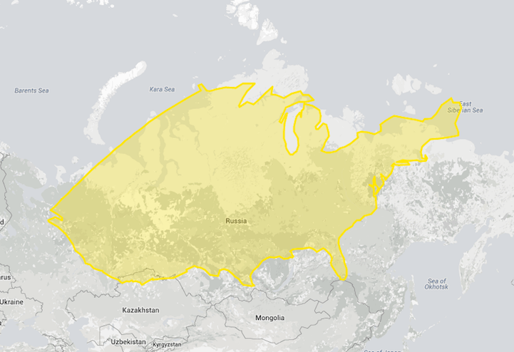 Comparación del tamaño de Estados Unidos con Rusia