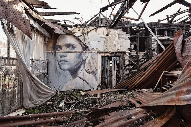 rone street art portraits empty abandoned buildings murals fragility art