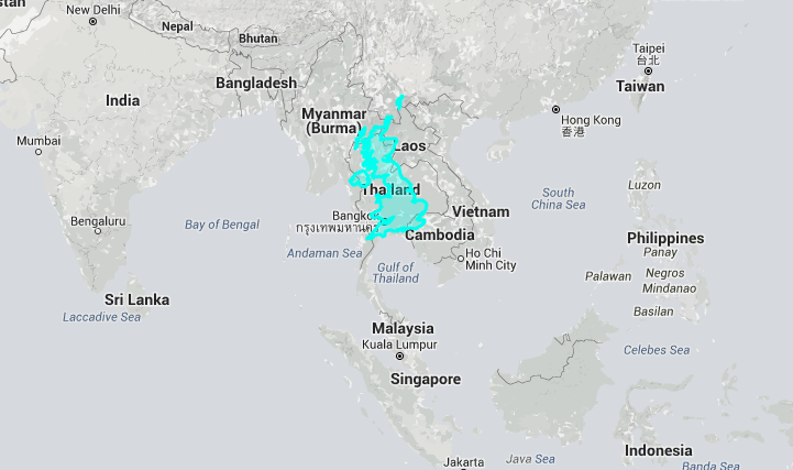 Comparación del tamaño de Reino Unido con Tailandia