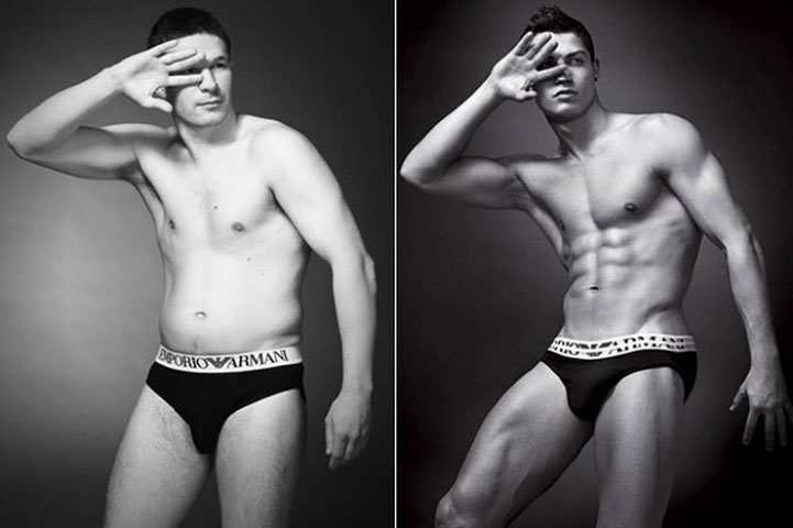 Real Men Pose Next to Famous Underwear Ads