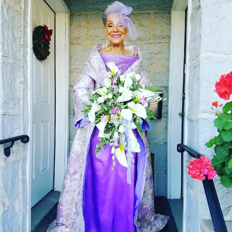 Radiant Grandmother Wearing Fabulous Purple Wedding Dress