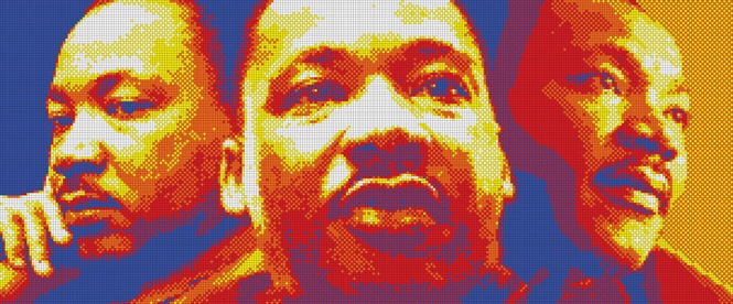 Martin Luther King Jr. made of 4,242 Rubik's Cubes by Pete Fecteau